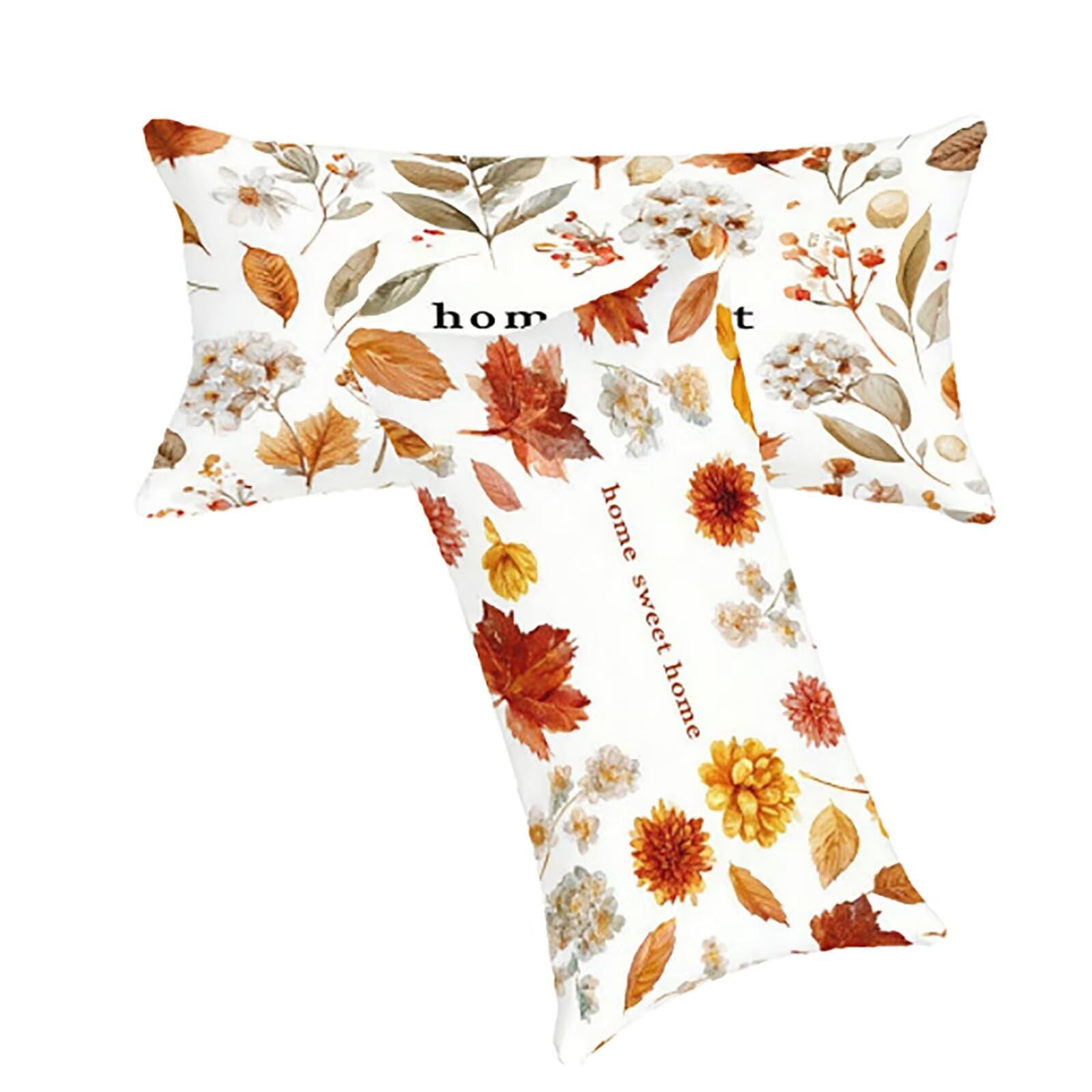Taie oreiller 50x70cm fleurs orange - Housse de coussin lin lot de 2 lavable pour canapé et lit