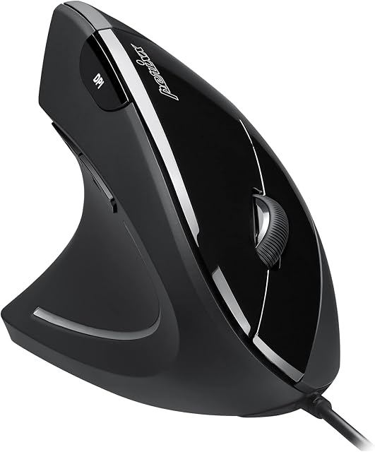 perixx PERIMICE-513L Left-Handed Wired Vertical Mouse with 6 Buttons and 2 Adjustable Level DPI, Black, 11516