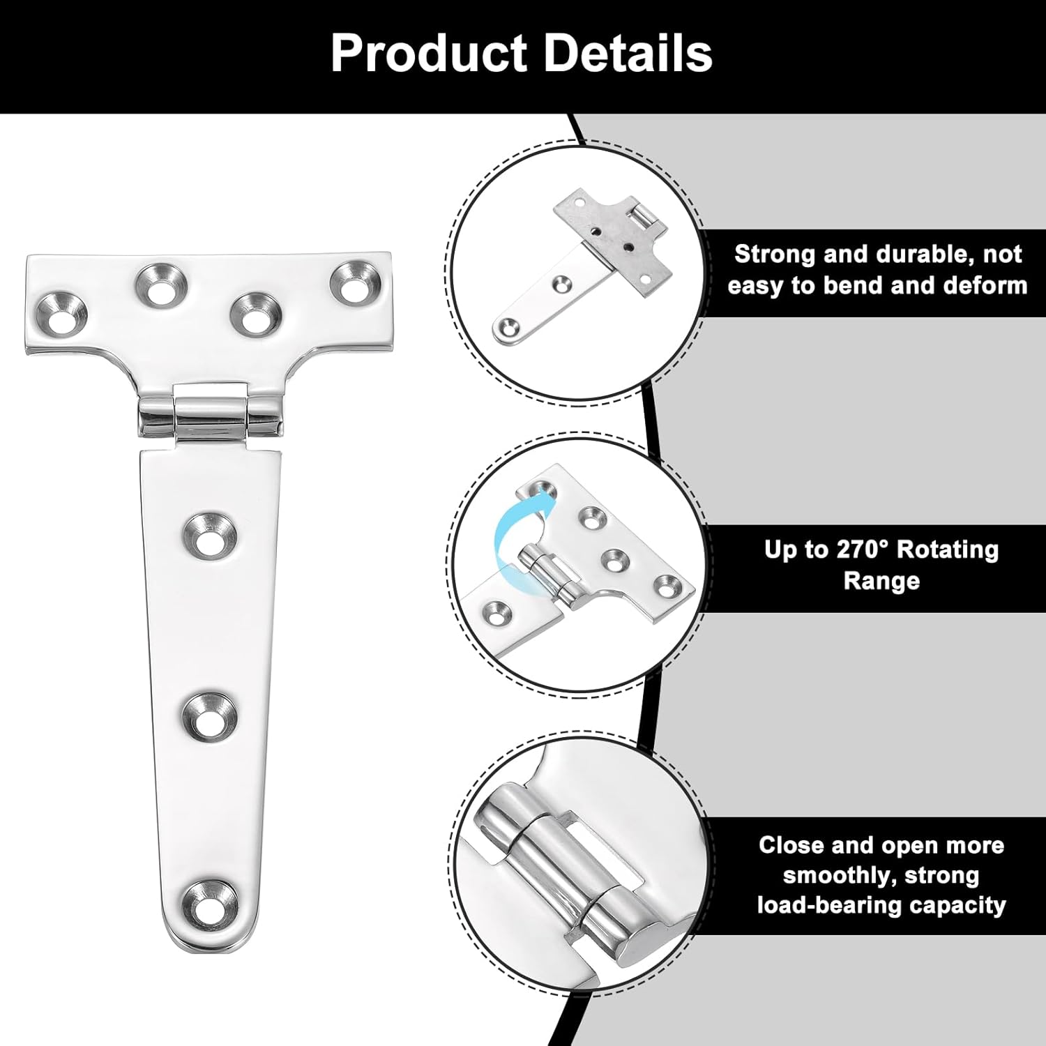 uxcell 6Pcs Marine Grade T Hinges, Heavy Duty T Hinge 6" x 3" Stainless Steel Boat Hinges Cast Strap Hinge with Screws for Boat Hatch Yard Doors Barn Gate, Silver