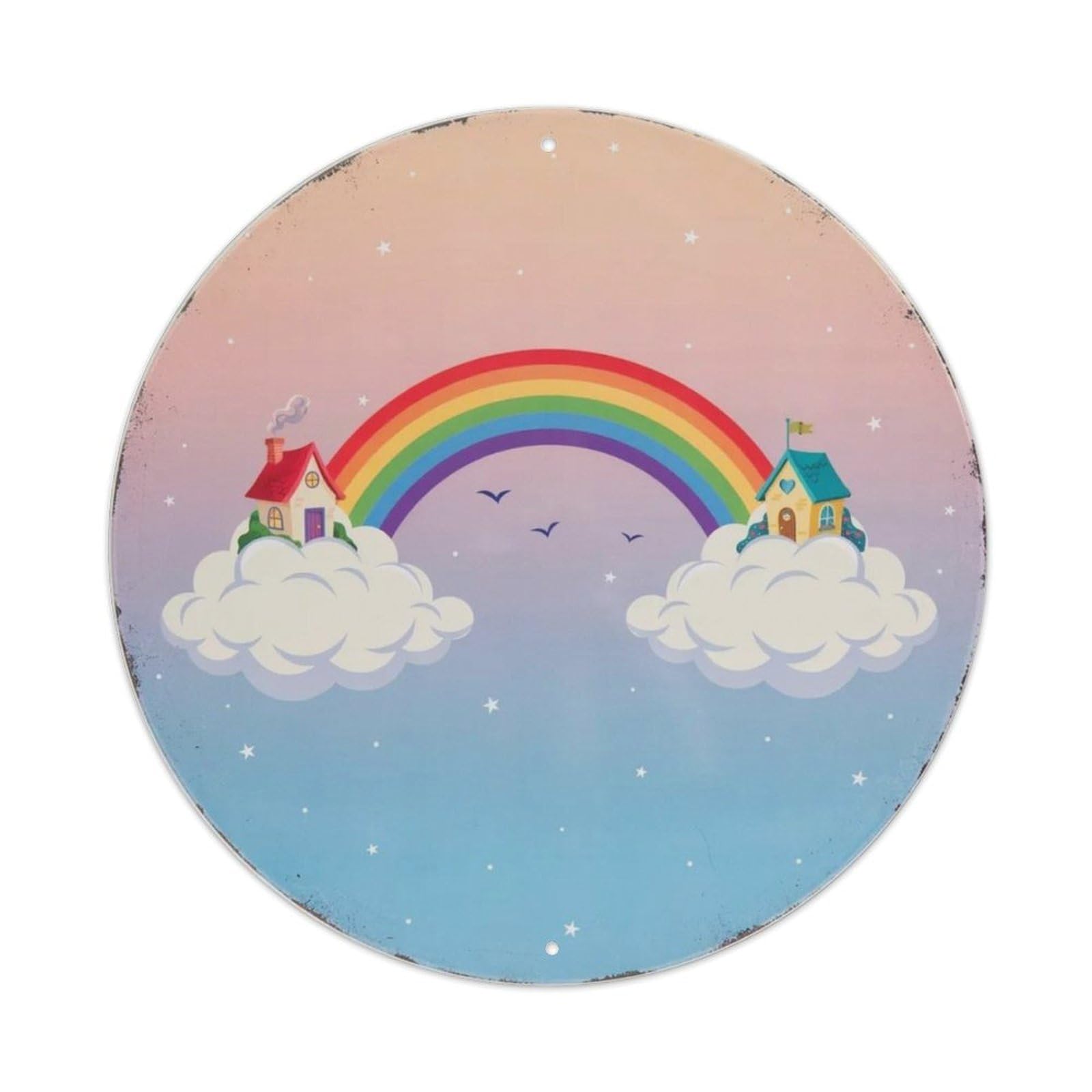 Rainbow Bridge Cloud Islands Round Metal Tin Sign Plaque