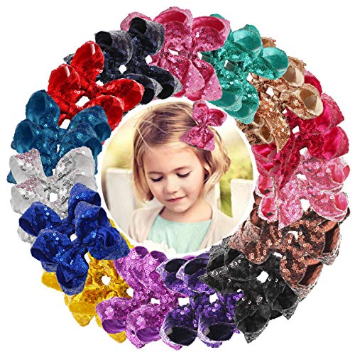 DED 30pcs Sparkly Hair Bows Clips 4 inch Glitter Sequin Bow Alligator Clips Baby Hair Accessories for Baby Girls Children Kids(15 Pair)