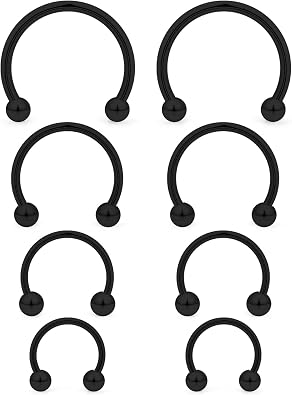 8PCS 16G 14G Stainless Steel Horseshoe Rings Septum Lip Nipple Ring Hoop Cartilage Earring Piercing Jewelry for Women Men Inner Diameter 10mm 12mm 14mm 16mm