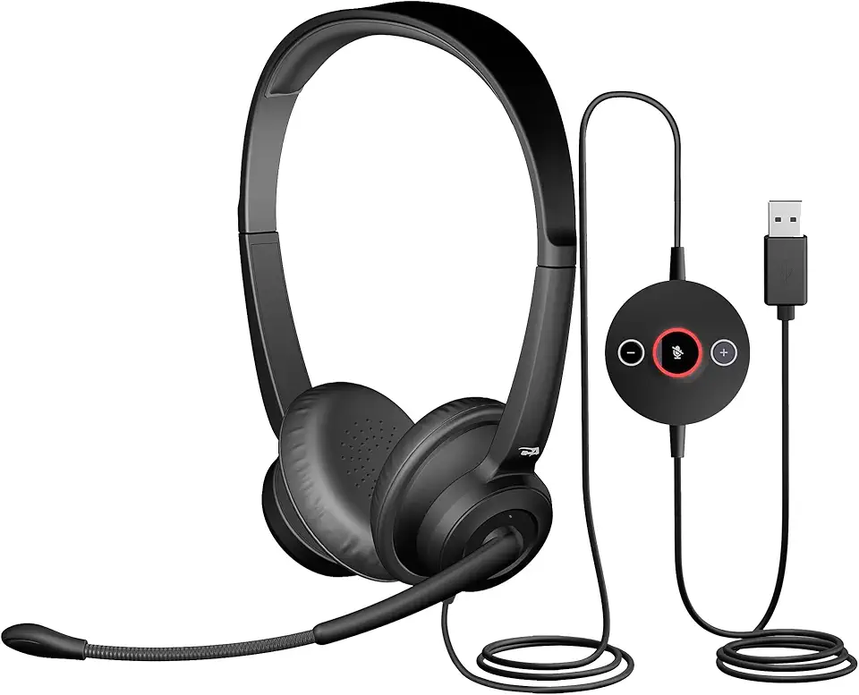 Cyber Acoustics Stereo USB Headset with ENC (AC-204ENC) Environmental Noise Cancelation, Audio for Calls & Music, in-Line Control Module, Perfect for Call Center, Classroom, Home