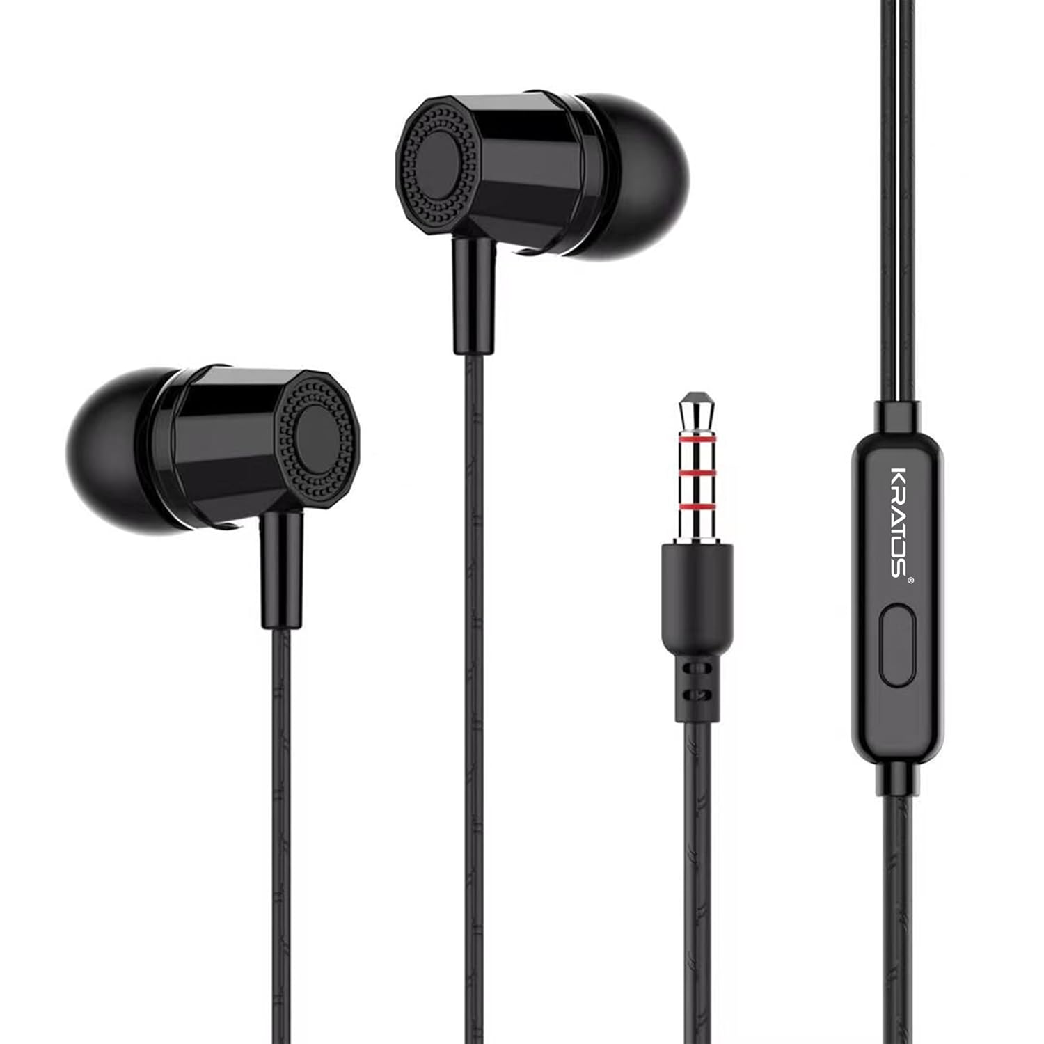 Kratos E02 Wired Earphones with 3.5mm Jack in-line Mic Control for Clear Calling & Music, Multi-Functional Controller, Sweat Resistant, Comfort Fit Wired Ear Phones, Compatibility with All Mobiles