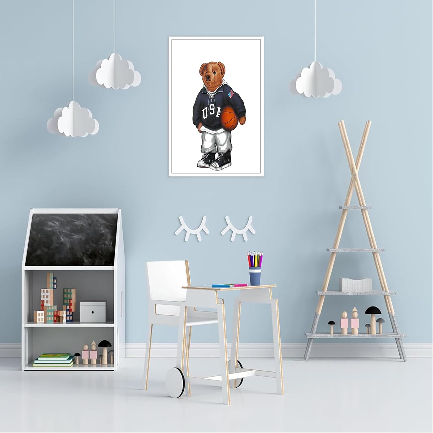 Trendy Bear Canvas Wall Art Funny Bear Playing Basketball Poster Minimalist Abstract Animal Magazine Pictures Prints Painting For Home Bedroom Dorm Apartment Wall Decor 8x12in Unframed - Image 3