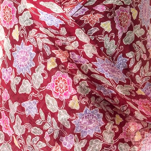 NOVICA Artisan Handmade | 100% Silk Batik Shawl Artisan Wrap Red Shawl | Lightweight Silk Shawl | Handmade Silk Batik Shawl | Travel Silk Shawl | Silk Scarf For Women | Patterned Floral Wine Garden4