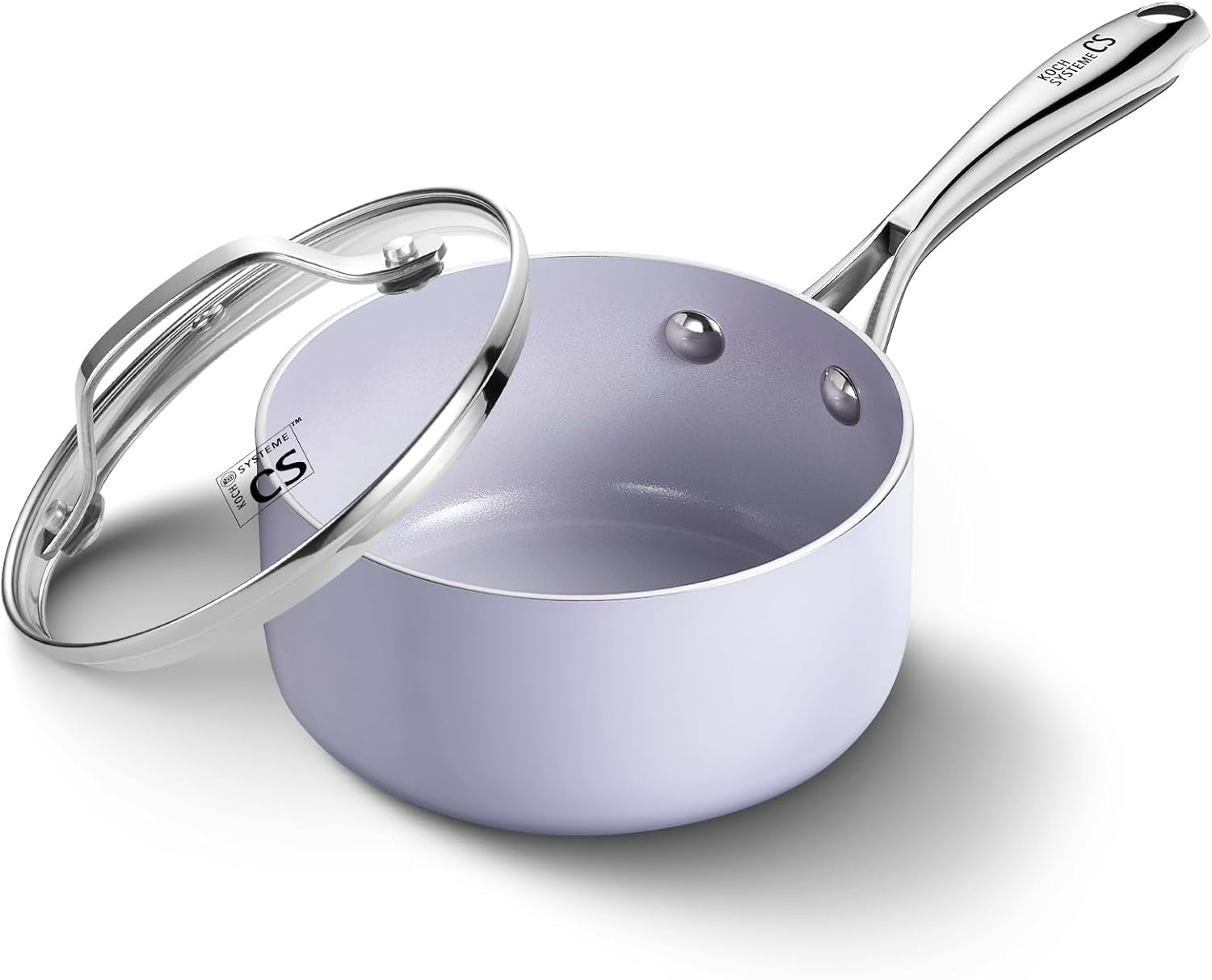 KOCH SYSTEME CS Nonstick Sauce Pan with Lid, 1 Quart Saucepan with Lid, 1 QT Nonstick Ceramic Small Sauce Pan with Stainless Steel Handle, Non-Toxic Ceramic Saucepan, Oven Safe, Purple