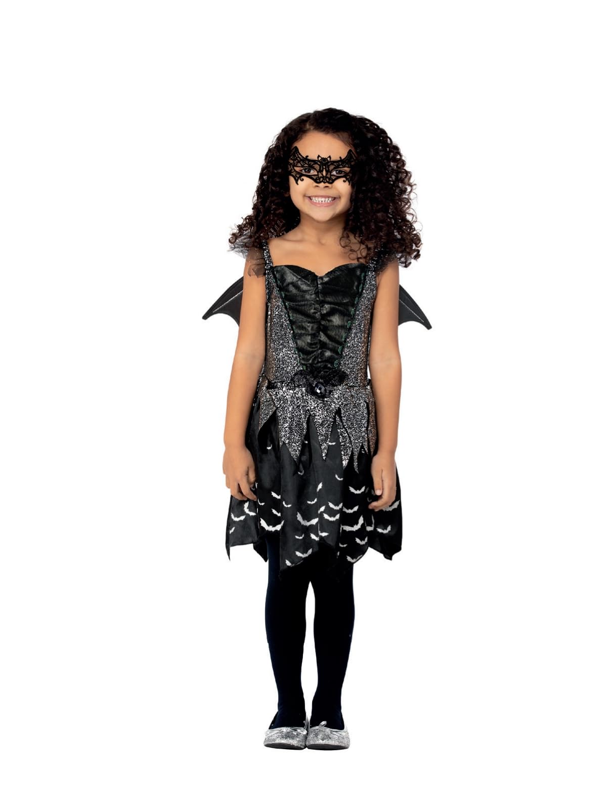 Smiffys Dark Bat Fairy Costume Dress, Wings & Eyemask, Halloween Child Fancy Dress, Fairy Dress Up Costumes