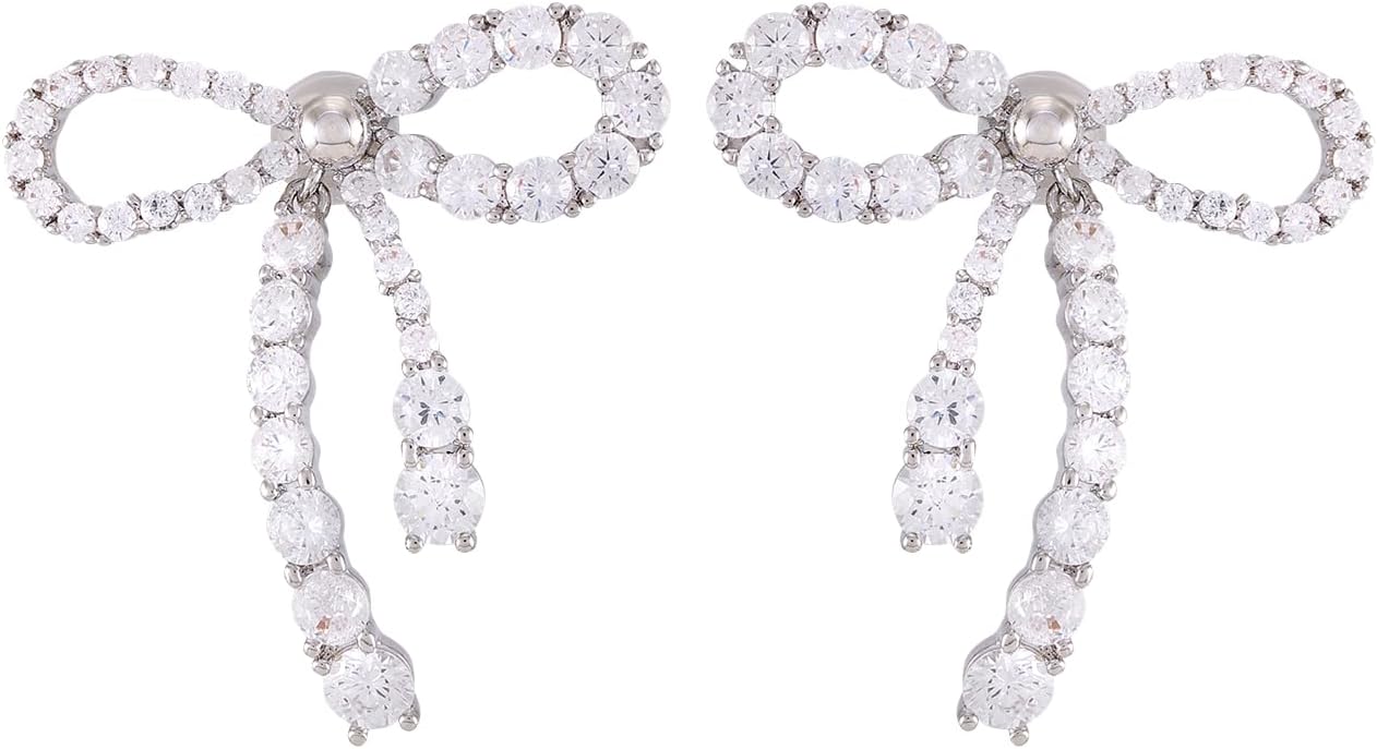 Bow Earrings for Women Cubic Zirconia Stud Earrings Cute Dangle Earring Gold Silver