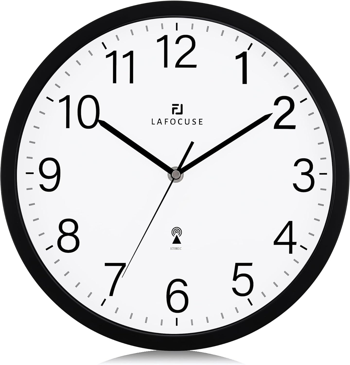 Lafocuse 12 Inch Analog Atomic Wall Clock Battery Operated, Modern Simpe Black Wall Clocks for Living Room for Kitchen Office Bedroom