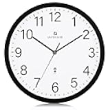 12 Inch Analog Atomic Wall Clock Battery Operated, Black Wall Clocks for Living Room for Kitchen Office Bedroom
