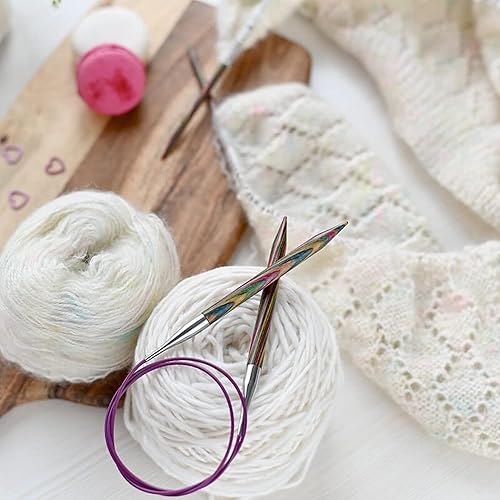 Miniatura 7 de Yarn Ave Agujas circulares fijas de 32 pulgadas (31.5 in) agujas de tejer de madera de abedul multicolor para hacer suéter, chal, bufanda US 8