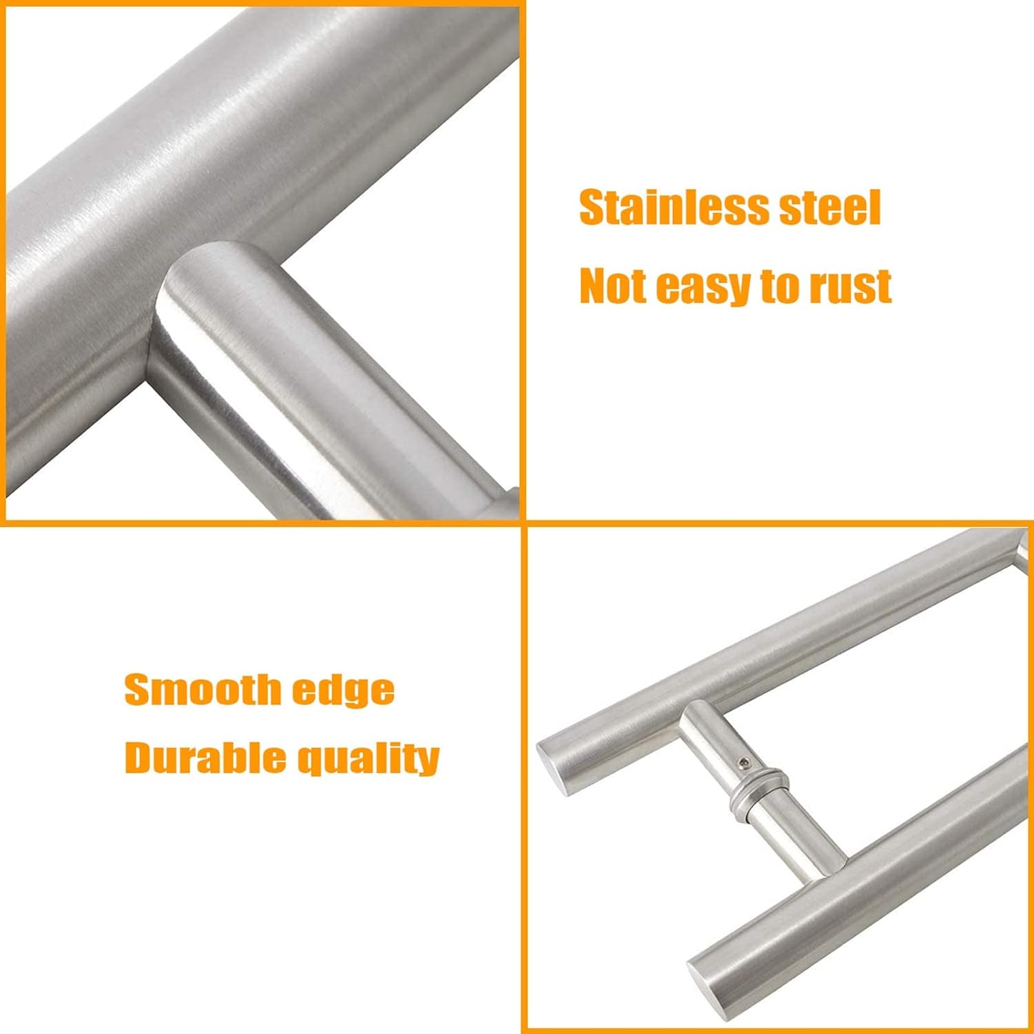 Front Door Handle H Type Door Handle,Heavy Duty Commercial Grade Stainless Steel Push Pull Door Handle/Barn Door Handle/Glass Handles,Fully Brushed St(Onecolor-100cmx70cm)