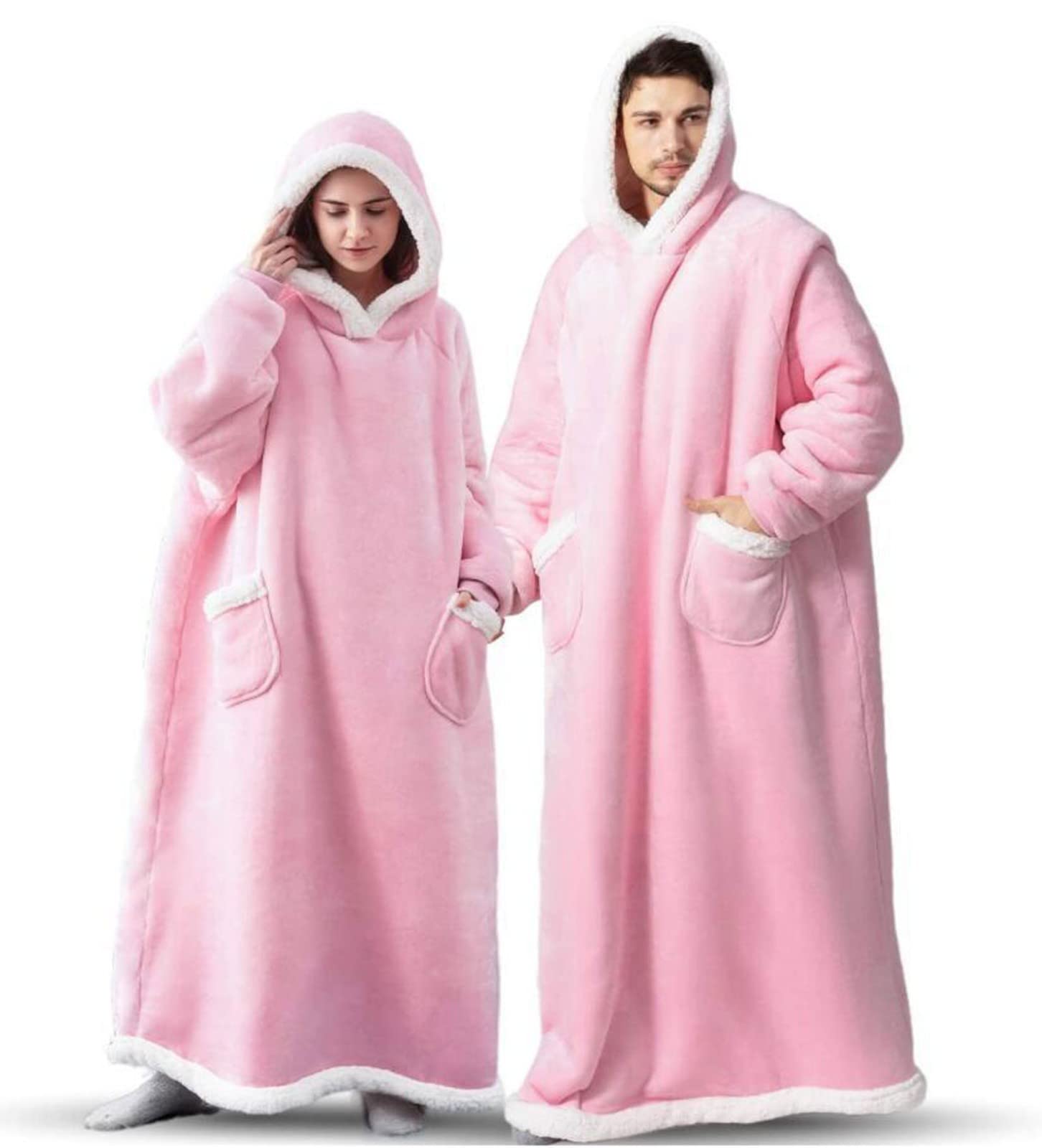 Długa bluza z kapturem, koc z kapturem, miękka flanela, unisex, oversize, bluza z kapturem, kobiety, ciepłe, elastyczne mankiety typu sherpa