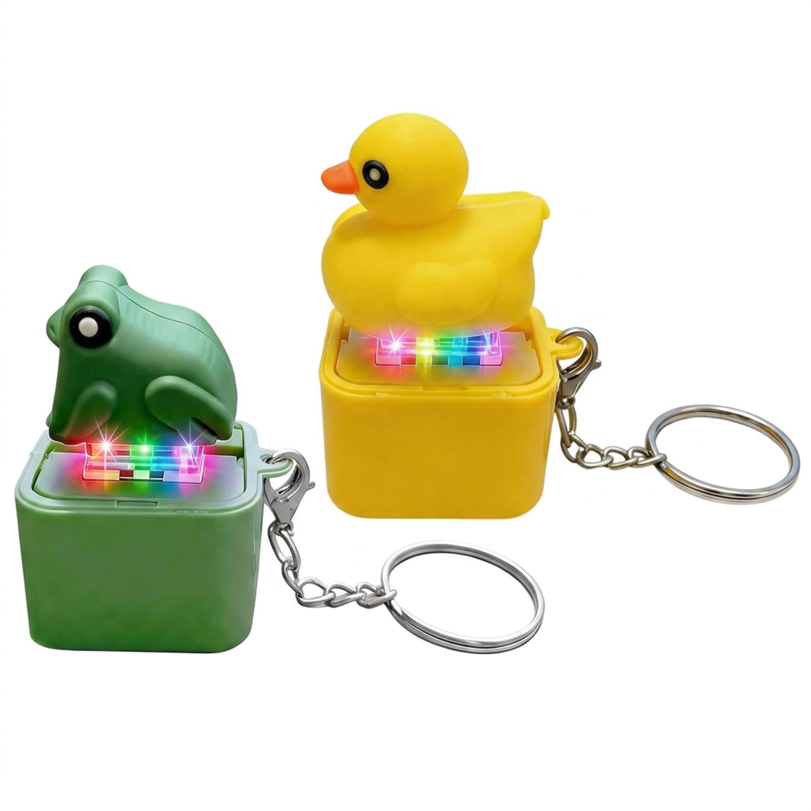 Frog Keyring, FrogFidgets Keyring with Lights and Sounds, Funny Clicker Ducks Frog Toys for Stress ,Stress Relief Toy for Office Desk and Commute, 2-Pack Duck and Frog Electronic Keychain
