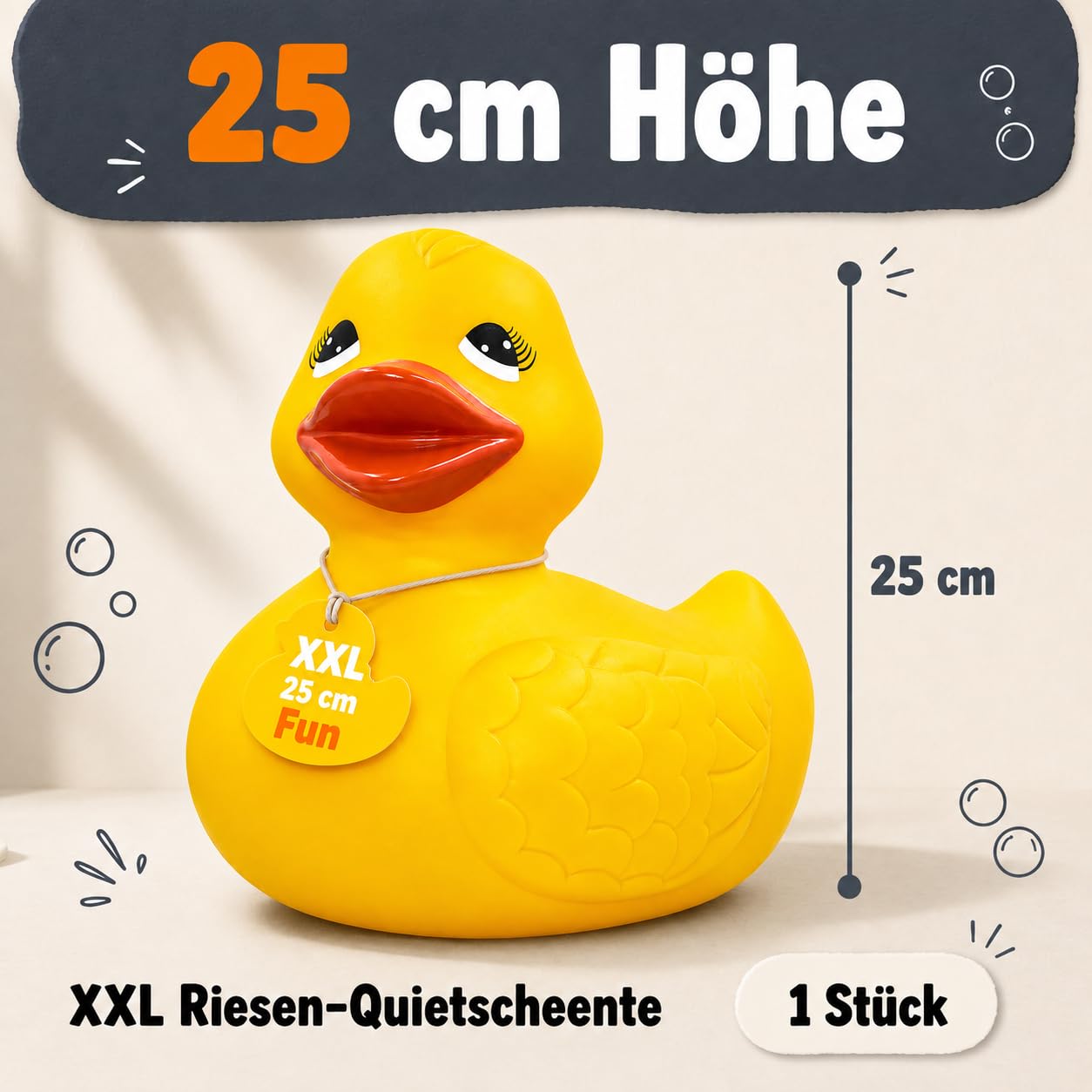 MIJOMA Anatra di gomma gigante da bagno | Compagno di giochi acquatici perfetto per bambini e adulti | Materiale di alta qualità e durevole | Versione XXL con altezza di 25 cm (giallo)