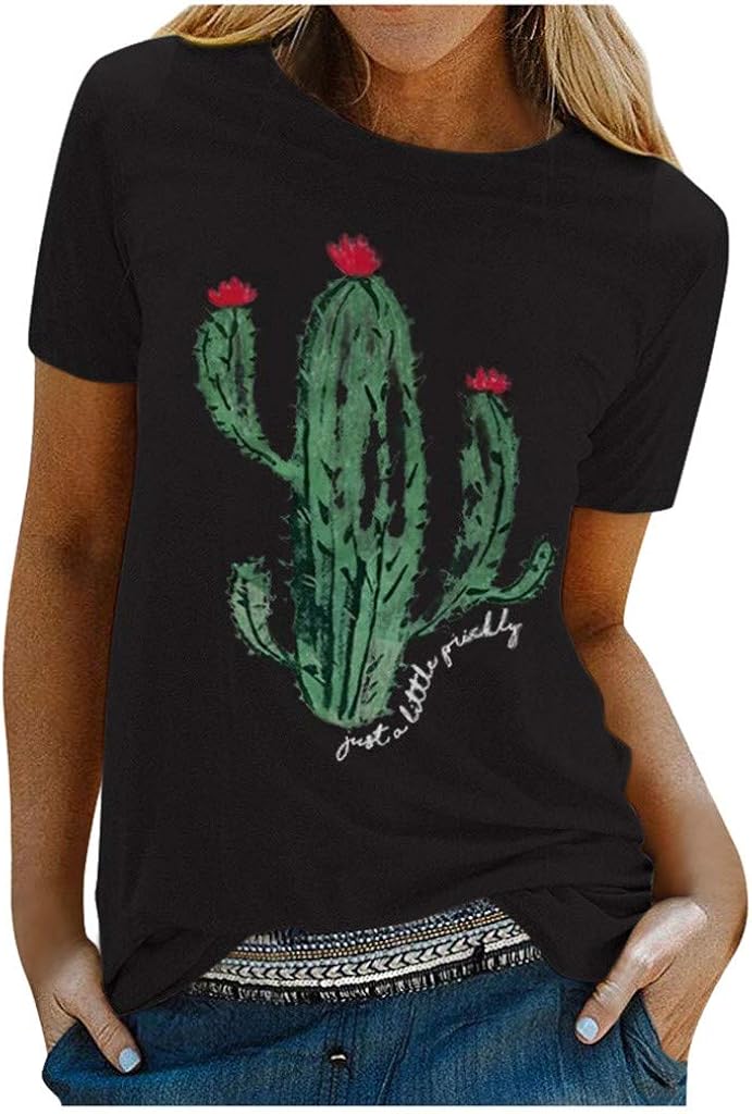 F_Gotal Graphic Department store T Shirts for Women Plus Super sale period limited Cactus Funn Printed Size