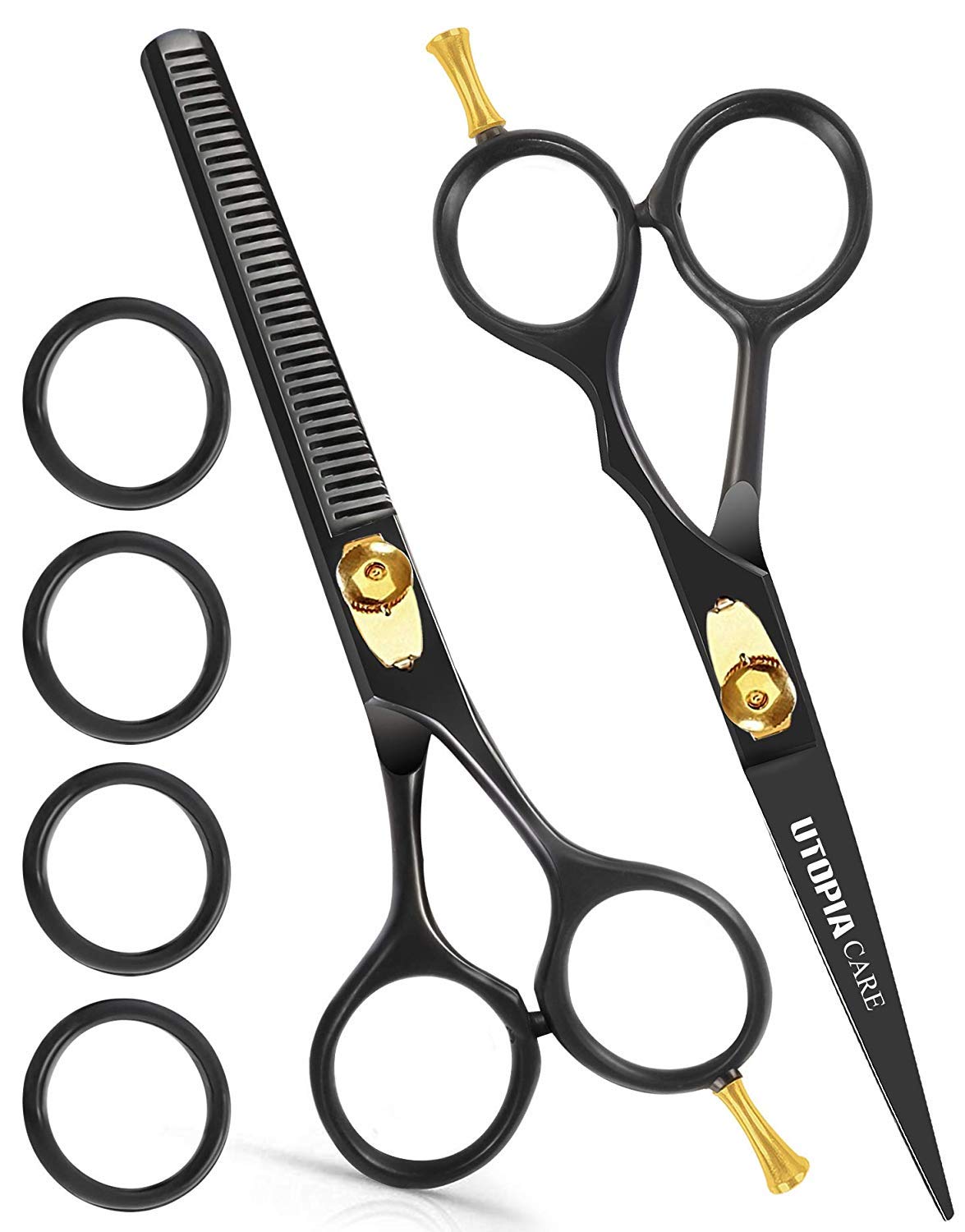 Professional Barber Hair Cutting Scissors with Hair Thinning Shears 6.5 Inches - Black