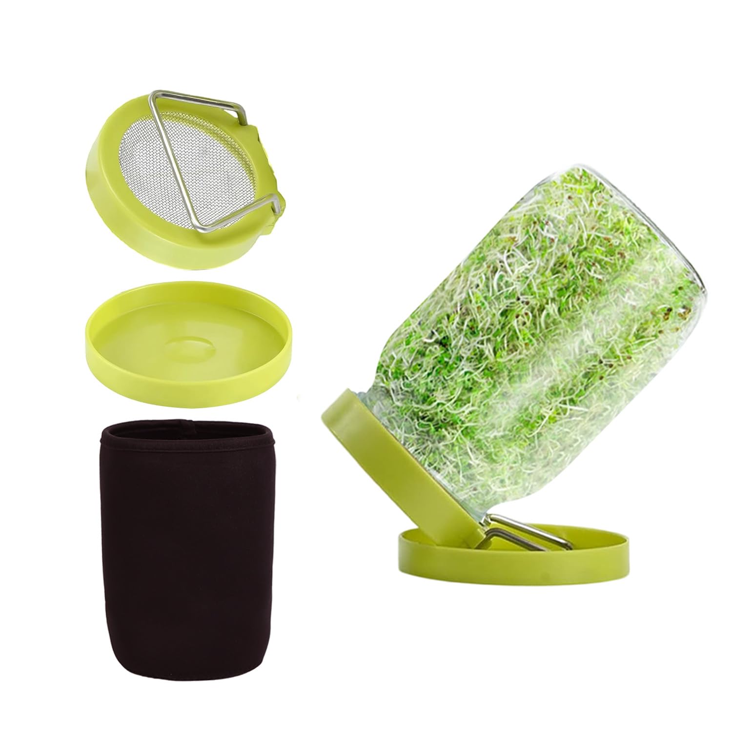 Sozize Sprouting Jar Sprouting Kit Sprouts Growing Kit with Mason Jar, Stainless Sprout Lids, Blackout Sleeves, Drain Tray Seed Sprouter Set for Bean, Broccoli, Alfalfa