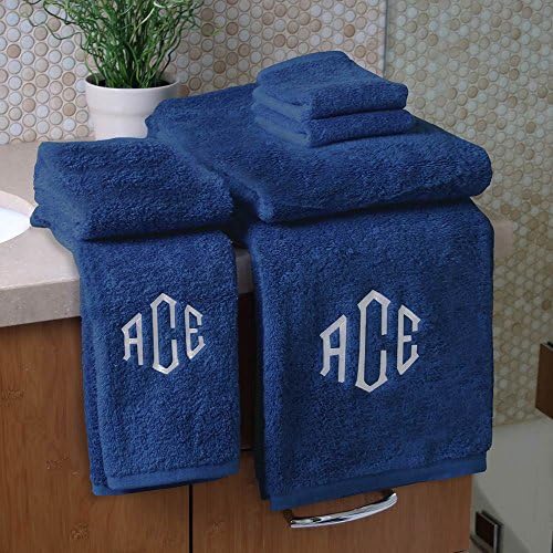 Personalized Monogrammed Decorative Bath Linens for Home, Office, and Gifts, with Decorative Frame.. Hotel Collection 100% USA Made 6-Piece Set - Marine Blue - 2-Bath, 2-Hand & 2-Wash Towels