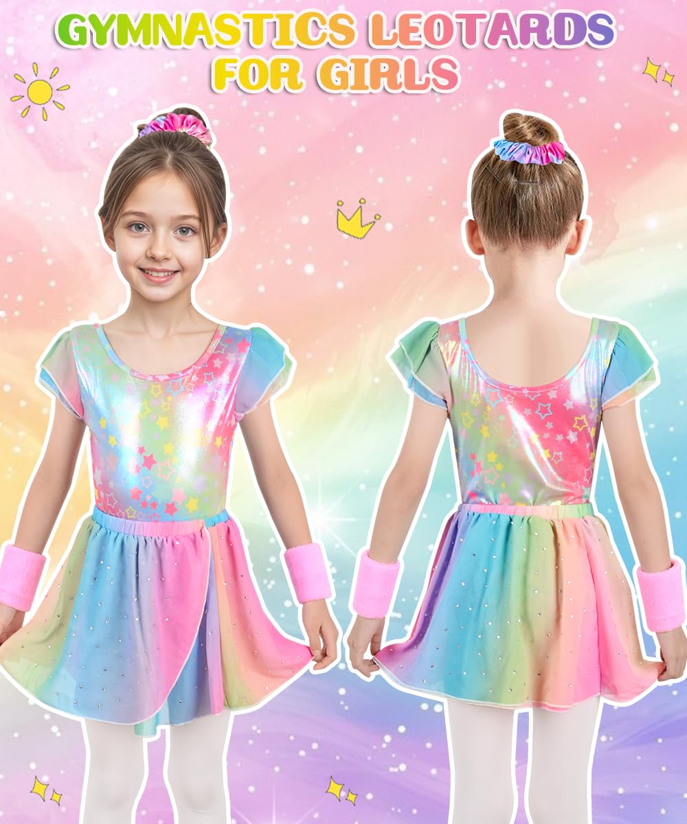 Maillot Gimnasia Rítmica Niña Conjunto 5 Piezas Sin Mangas Falda Cinta Cabello Muñequeras Ballet 4-9 Años