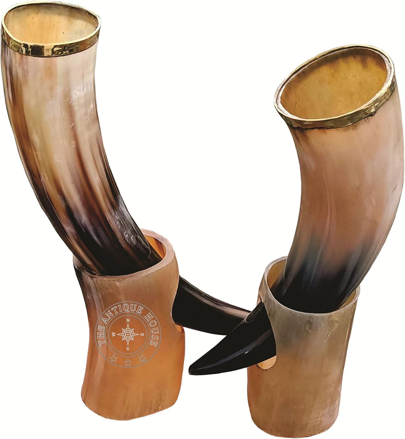 THE ANTIQUE HOUSE Set di due corno di bue con supporto, stile vichingo per birra, vino, idromele, regalo di nozze