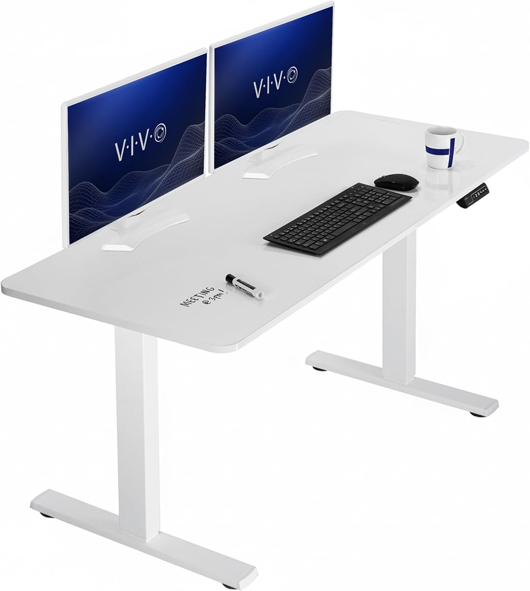 White Dry Erase 60 x 24 in Standing Desk, DESK-KIT-1W6WE | Electric, Holds 220 lbs, Sit Stand, Height Adjustable Whiteboard Table, Solid One-Piece Top, 1B Series, White Frame
