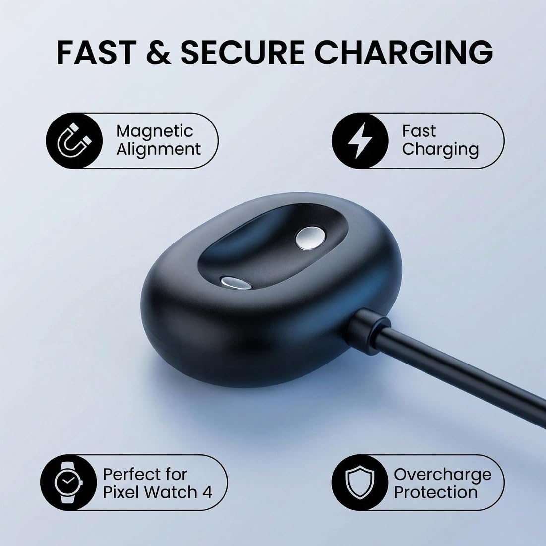 Compatible for Google Pixel Watch 4 41mm/45mm Charger Type C Cable Smartwatch Fast Charging (2-Pack Black)