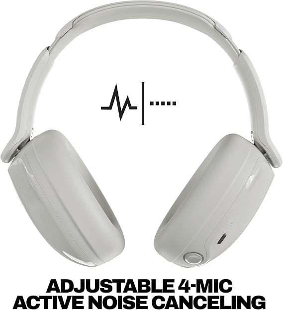 Skullcandy Hesh 540 ANC Wireless Over-Ear Bluetooth Headphones with THX Spatial Audio, Active Noise Cancelling, Personalized Sound, Up to 65 Hours Battery, Microphone for iPhone Android - Bone
