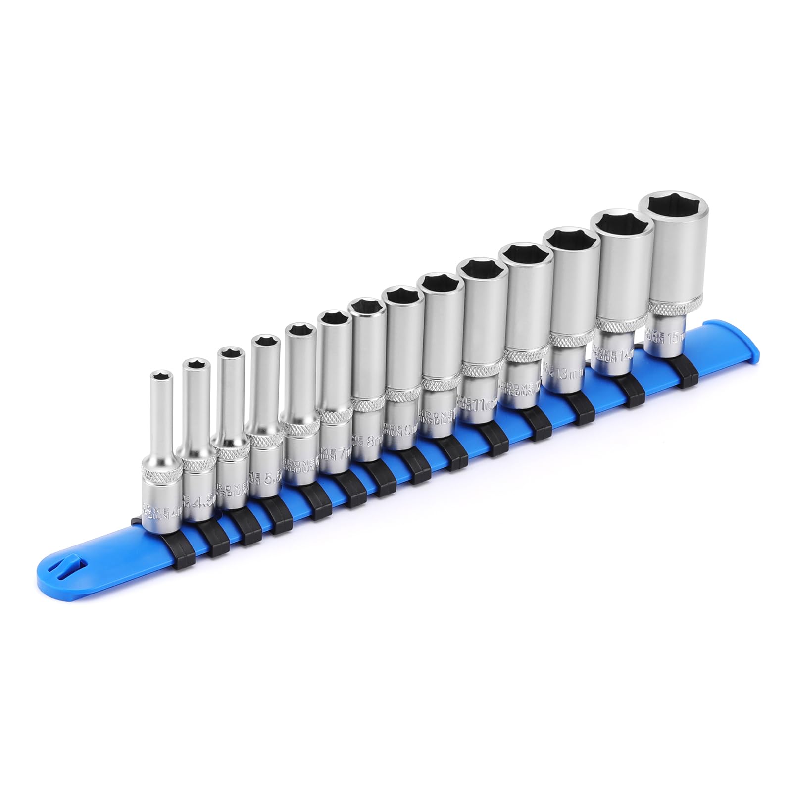 Douilles profondes métriques 1/4 CASOMAN coffret de 14 pièces 4-15mm en acier CR-V durable