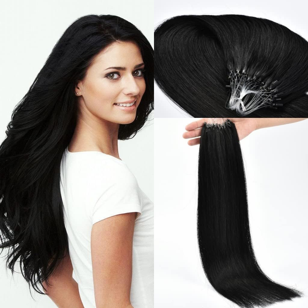 kun na Hair Loop Hair Extensions Real Human Hair 1g/Strand 50s/Pack Silky Straight Virgin Pre-Blonded Micro Beads Hair Extensions Micro Rings-16 inch
