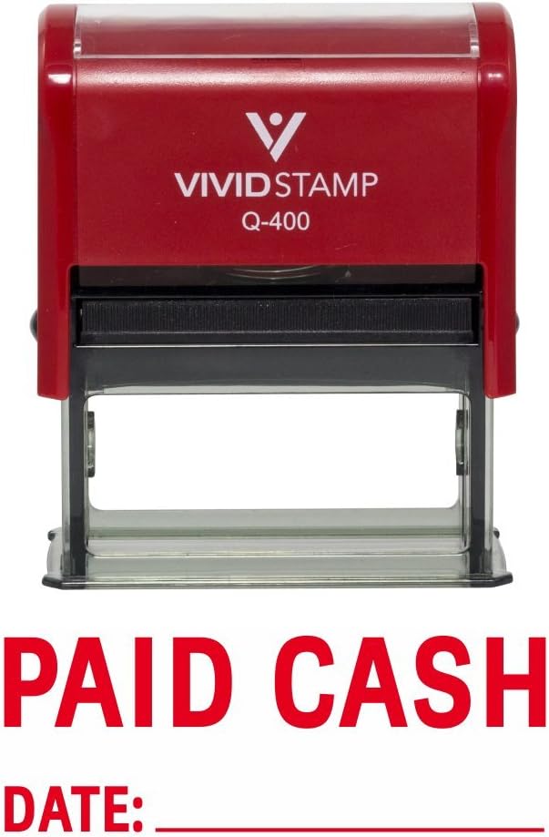 Paid Cash with Date Line Self Inking Rubber Stamp (Red Ink) - X-Large 2 Pack