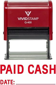 Paid Cash with Date Line Self Inking Rubber Stamp Red Ink - X-Large