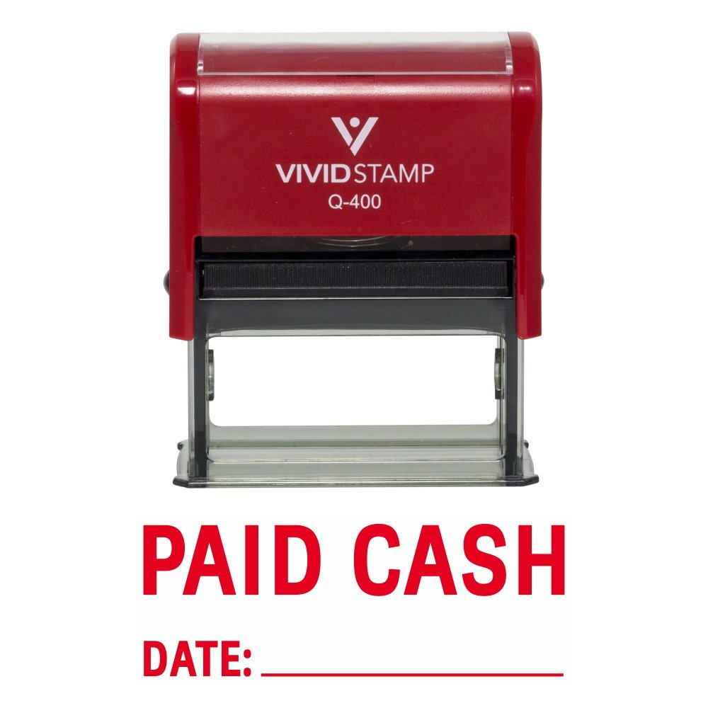 Paid Cash with Date Line Self Inking Rubber Stamp (Red Ink) - X-Large 2 Pack