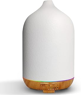 Essential Oil Diffusers, 300ML Aromatherapy Diffuser, White Ceramic Diffuser with 7 LED Color Mood Lights & Waterless Auto-Off, Timers, Essential Oil Diffuser for Large Room Home Office