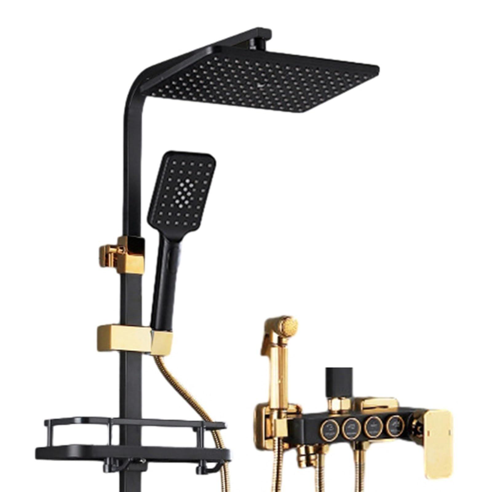 Système de douche en or noir d'exception avec robinets en métal à fixation murale