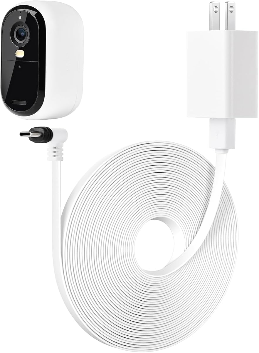 25FT Power Cable Compatible with Arlo Essential 2K Outdoor Security Camera (2nd Generation), Flat Charging Cable, Weatherproof Outdoor Power Cord Charging Your Camera Continuously
