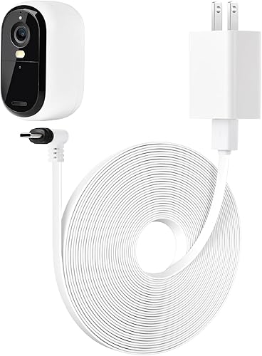 Cable de alimentación de 25 pies compatible con cámara de seguridad Arlo Essential 2K para exteriores (2 generación), cable de carga plano, cable de