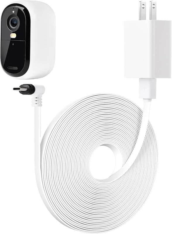 25FT Power Cable Compatible with Arlo Essential 2K Outdoor Security Camera (2nd Generation), Flat Charging Cable, Weatherproof Outdoor Power Cord Charging Your Camera Continuously