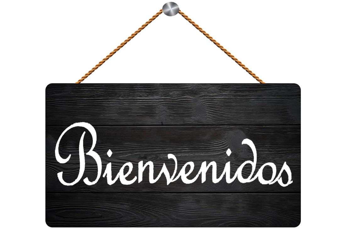 Pibonto Wall Art Bienvenidos Wooden Sign - Hanging Printed Wall Plaque Wood Signs,Decor Wall Hanging Sign For Home Front Door Entryway Porch Decor Gift, 8X12 Inch