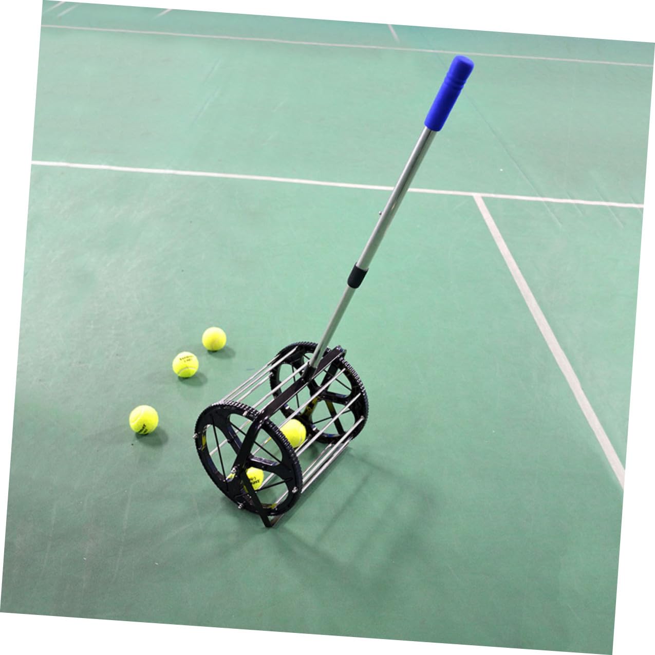 ibasenice Verstellbarer Tennisball Picker aus Nylon und Metall Tragbarer Tennisballroller mit 55 Bälle Kapazität zum Aufsammeln und Aufbewahren Beim Training