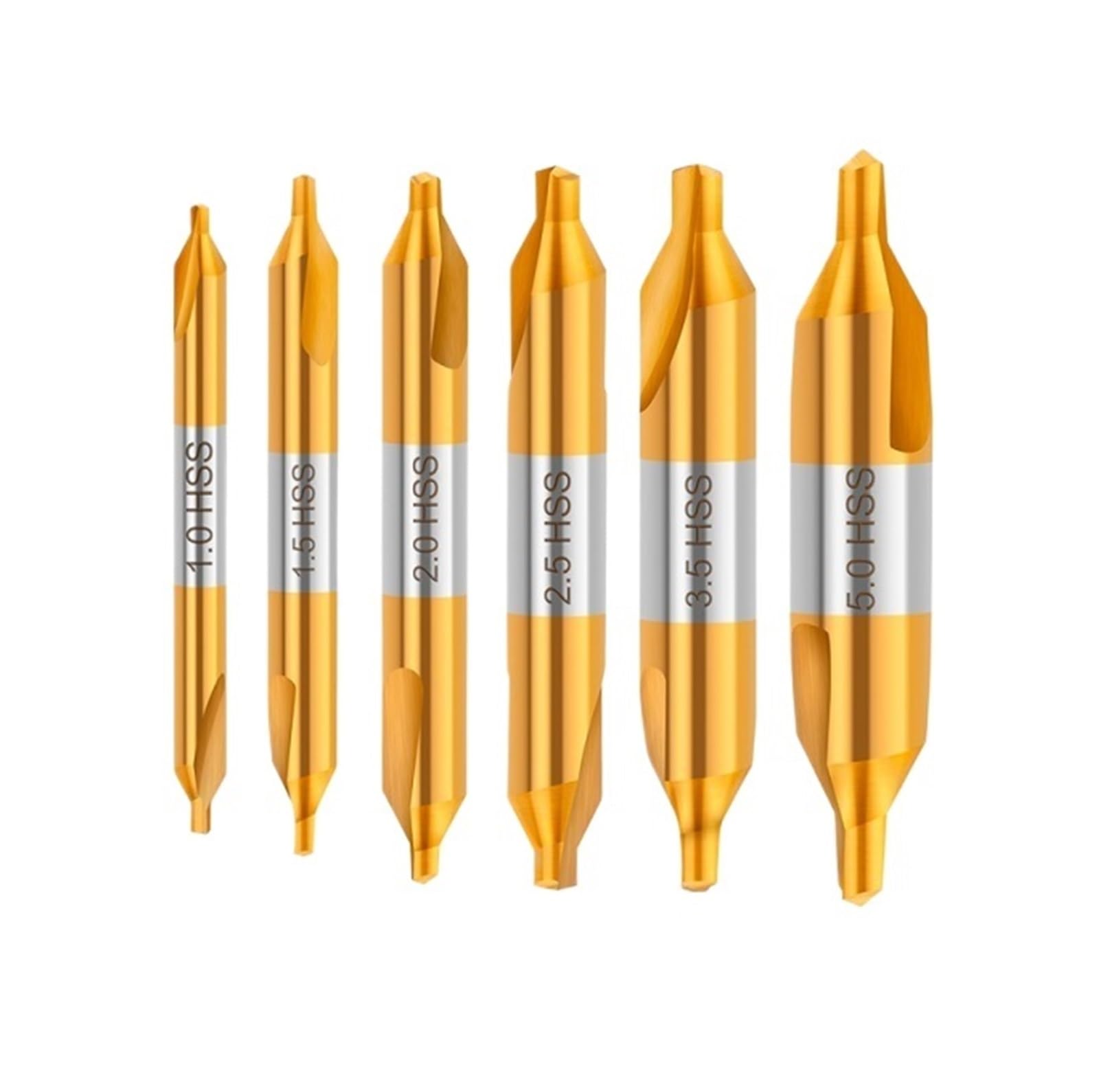 Centro Brocas HSS Broca central HSS, 1,0-6,0mm, avellanadores de 60 grados, taladro de centrado de Metal en ángulo for torno metalúrgico(6pcs 1.0-5.0mm)