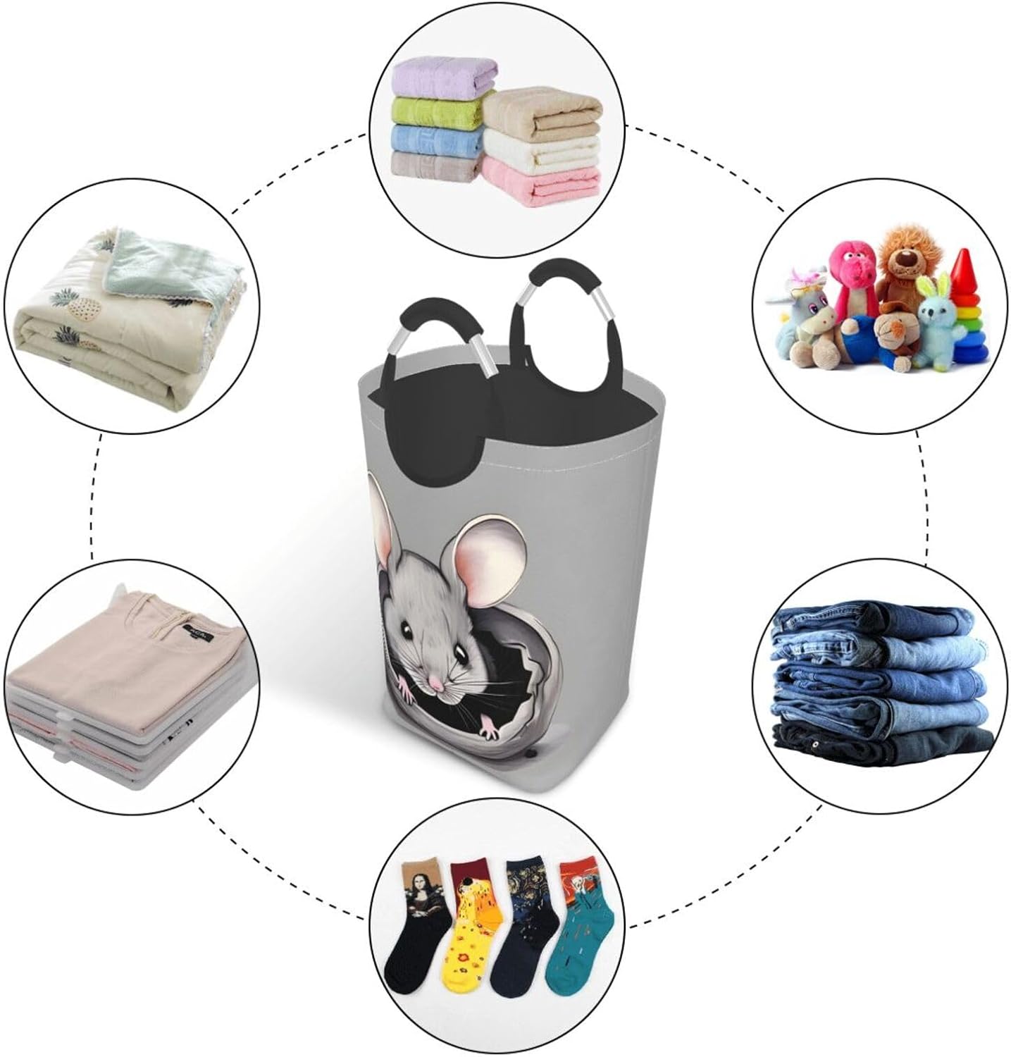 Grey rat Foldable storage bag, 50L capacity, suitable for laundry room, dormitory bedroom, dirty clothes storage basket.