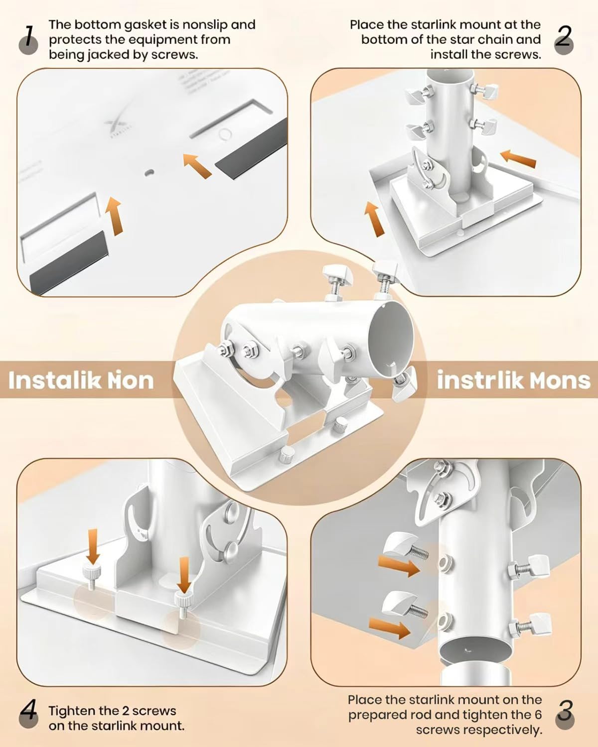 Adaptateur de tube Starlink Gen 3 à 360° - Blanc - Support de mât V3 - Plaque de montage pour toit - Compatible avec antenne standard Starlink - Convient pour mâts de 28 à 54 mm