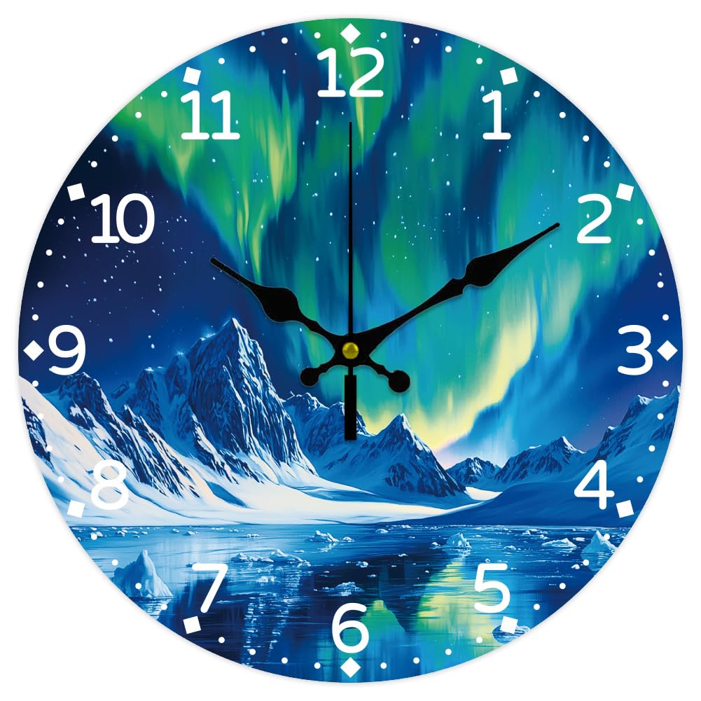CHGCRAFT Aurora Wall Clock Seaside Non-Ticking Clock 12 Inch Round Decorative Wall clock Printed Wall Clock for Home Office Decoration
