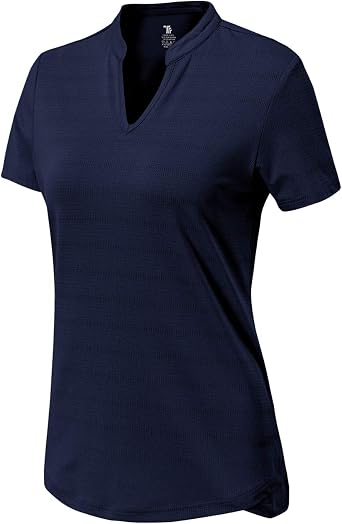 YSENTO Womens Dry Fit Golf Polo Shirts Tops Short Sleeve V Neck Collarless Apparel Shirts Clothes