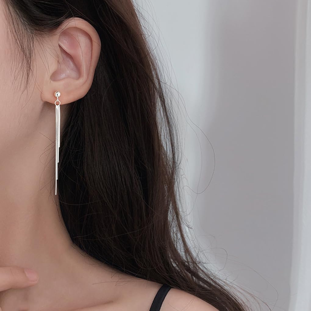 Long Silver Dangle Earrings for Women Trendy Gold Tassel Threader Earrings Bling Bridal Designer Earring Simple Everyday Jewelry Accessories - Image 3