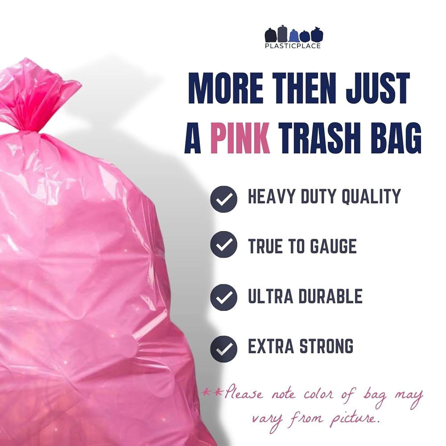 Plasticplace Bolsas de basura de 32 a 33 galones, 1.5 mil, bolsas de basura rosas, 33 x 39 pulgadas (100 unidades) (W33PNK15)