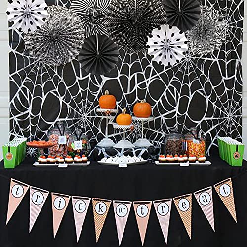 Image of 6 pcs Black Hanging Paper Fans for Party Decoration Colorful Patterns Party Fans for Birthday Anniversary Bridal Shower Baby Shower Christmas Diwali & Wedding Decor (Pack of 6, Black)