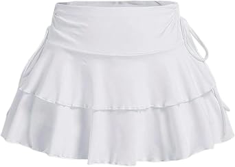 Womens Y2k Mini Ruffle Skirts A Line Tiered Layers Skirts with Shorts Elastic Waist Bow Side Coquette Going Out Skort